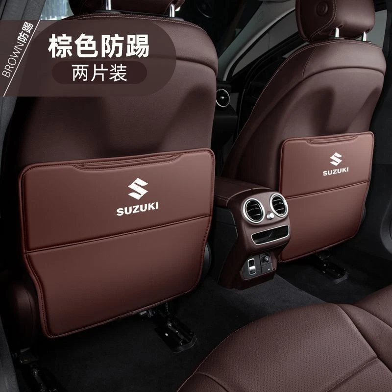 2PCS Brown Leather Car Seat Back Pad Mat Anti-Kick Protector Cover for Suzuki Foto 1 de 1