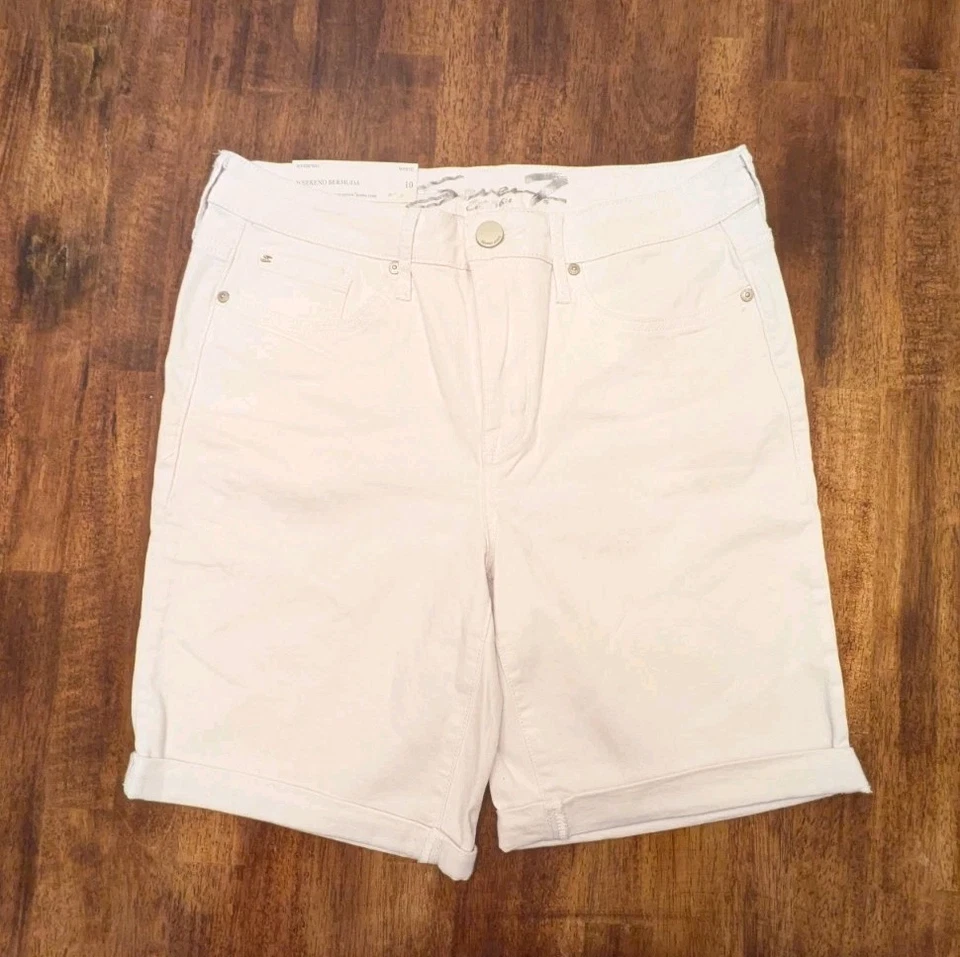 Seven7 White Rolled Cuff Denim Weekend Bermuda Shorts Size 4