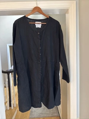 Flax by Jeanne Engelhart Black Linen Button Up Duster Dress Medium - Image 1 of 4