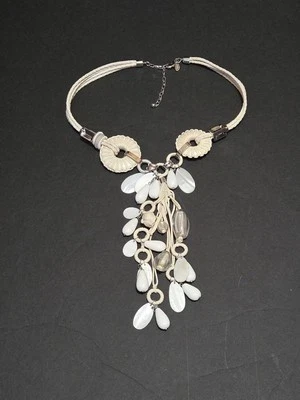 Chicos White & Ivory Long Fringe Necklace Mother Of Pearl Silver Tone Beach  - Image 1 of 4