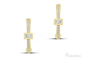 14K Gold Lab-Created Diamond Hugie Creolen - Baguette Cut für Frauen - Bild 1 von 6