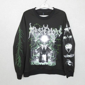 Romwe Sweatshirt Mens Medium Mysterious Graphic Goth Pullover Eyes Spider - Picture 1 of 11