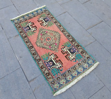 Small Turkish Rug, Oushak Rug, Doormat Rug, Vintage Rug, Wool Rug, 1.7 x 3.7 ft