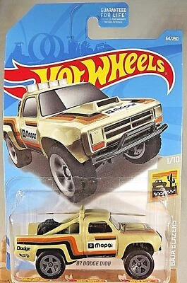 2019 Hot Wheels #64 Baja Blazers 1/10 '87 DODGE D100 Beige w/Gray 5 Spoke Wheels - Image 1 of 4