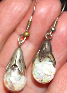 Vintage In Seattle jewelry-Beautiful opal in glass ball as is wire Earrings #199 - Picture 1 of 2