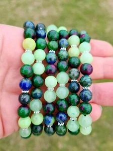 Ruby Zoisite (Anyolite), Lapis in Chrysocolla & Green Jade Healing Bracelet:... - Picture 1 of 3