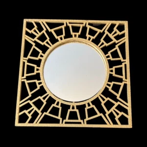 Vtg Mid Century Brutalist Decorative Golden Metal Square Mirror 7.5" x 7.5" - Picture 1 of 1
