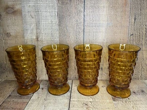 4 Vintage Indiana Amber Glass Colony Whitehall Cubist Footed Tumblers 6" Tall - Picture 1 of 7