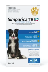 Simparica TRIO Chews for Dogs 10.1-20 kg - Blue 6 Chews - Picture 1 of 1