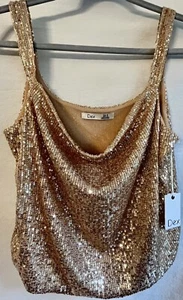 DEX Drapeneck Gold Sequin Camisole Party Cocktail Women’s Size M — NWT Ret $74 - Picture 1 of 3
