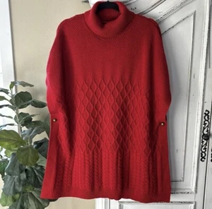 NWT Lane Bryant Red Chunky Knit Poncho Women's Size 14/20 Plus Size Holiday - Picture 1 of 6