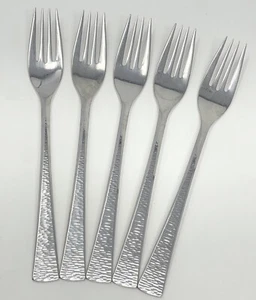 Gorham BISCAYNE Dinner Forks 18/10 Stainless Flatware Hammered 8 3/8” Set Of 5 - Picture 1 of 6