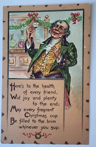 C 1908 TUCK LEATHERETTE PC GENT MAKES TOAST W/ CUP OF CHRISTMAS CHEER - Picture 1 of 2
