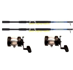 2 x Shakespeare Firebird Boat Fishing Rods Multiplier Boat Reel Sea Fishing Line - Picture 1 of 4