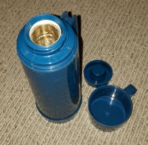 Vintage Aladdin Dark Teal Blue Pint 10oz Glass Vacuum Bottle Stopper & Cup Lid
