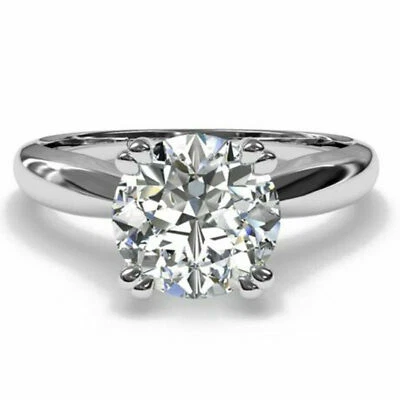 2 Ct Vvs1 Ice White Round Real Moissanite Engagement Ring Sterling Silver Size 7 - Image 1 of 2