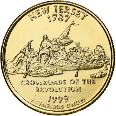 [#375894] United States, Quarter, New Jersey, 1999, U.S. Mint, golden, Copper-Ni - Image 1 of 2