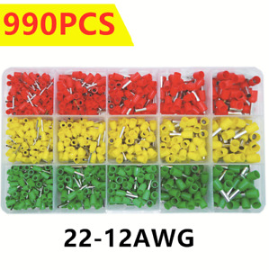 990Pcs 22-12AWG Terminal Wire Connector Assorted Electrical Set Insulated Crimp