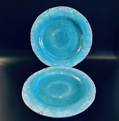 Pier 1 импорт Carmelo меламин салат тарелки бирюзовый синий треск набор из 2 новый - Изображение 1 из 4