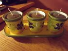 PARTYLITE  Flower Pot Trio (3) Ceramic Votive Candle Holders with Tray P9270
