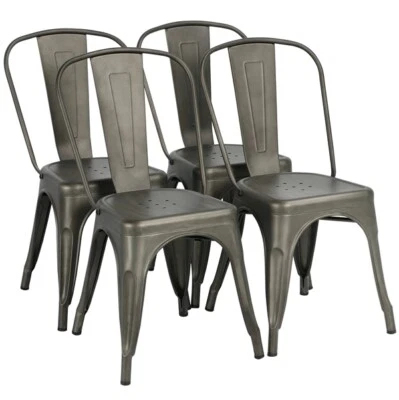 Classic Iron Metal Dining Chair Indoor Outdoor Stackable Coffee Chair Set of 4 - Image 1 of 4