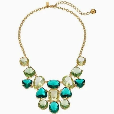 Kate Spade Vegas Jewels FACETED cluster emerald green hues bib necklace RARE - Image 1 of 4
