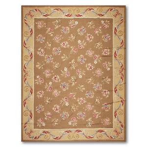 9' x 12' Asmara Hand woven Wool French Aubusson Needlepoint Area rug 9x12 Brown