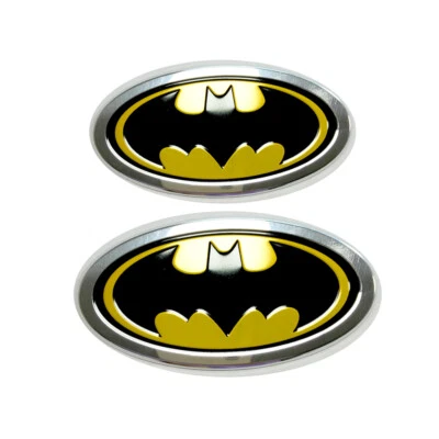 2x Yellow Batman Logo Emblem Car Dark Knight Bat Front Hood Rear Trunk Lid Badge - Image 1 of 4