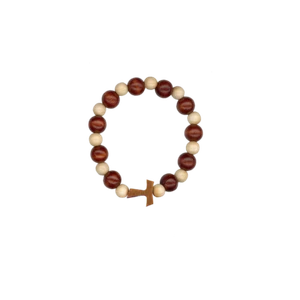 Pulsera de Oración Rosario Elástica con Cuentas de Madera con Cruz Tau STOCKING STUFFER Italia NUEVO - Imagen 1 de 1