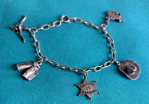 Niedlicher Cowboy Chaps Hut Pferd Marshall Longhorn Sterlingsilber Bettelarmband 7" - Bild 1 von 10