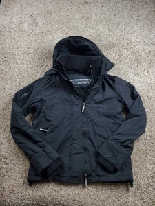 Superdry Wind Cheater Jacket Medium Womens Black Long Sleeve Lined Hooded Nylon - Picture 1 of 13