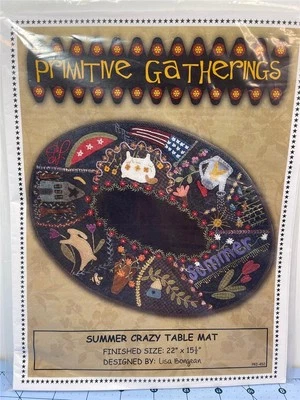 PRIMITIVE GATHERINGS Pattern - SUMMER CRAZY TABLE MAT - 22" x 15.5" Lisa Bongean - Image 1 of 3