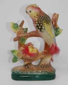 MCM Mid Century Porcelana Mamá y Bebé Pájaros con Plumas Reales Estatuilla Japón - Imagen 1 de 9