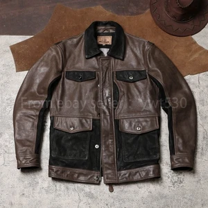 Chaqueta de safari de gamuza de cuero de vaca y verduras curtida piel de cordero M65 de cuero genuino - Imagen 1 de 19