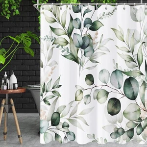 Duschvorhang Grün Duschvorhänge für Badezimmer Aquarell Blatt Eukalyptus - Bild 1 von 9