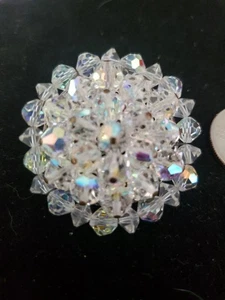 VNTG Flower Rosette Aurora Rhinestone Silver Brooch Pin ... A7 - Picture 1 of 4