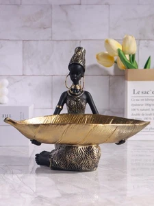 African Girl Sculpture Holding Plate Vintage Decorative Ornament Home Decor - Picture 1 of 26