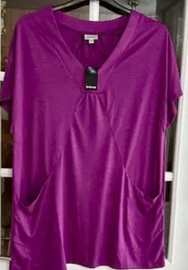 Evans Yours Avenue Bnwt 16 Viola Short Sleeve V-neck Pocket Tunic Top - Picture 1 of 7