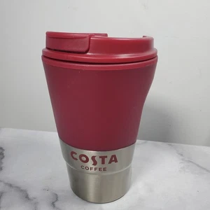 COSTA Coffee Silver Stainless Steel and Red Plastic Reusable Cup - 450ml Travel - Picture 1 of 11