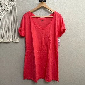 NUEVO CON ETIQUETAS Three Dots Mediano Mujer Rojo Túnica Abertura Lateral Manga Corta - Imagen 1 de 9