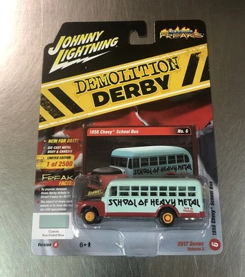 JOHNNY Lightning DEMOLITION DERBY 1956 雪佛兰学校巴士街道 FREAKS 1: 64 比例 — 第 1/4 张图片