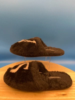 Victoria's Secret Slip-On Slipper VS Women's Sz Medium Black Faux Fur Comfort - Image 1 of 4