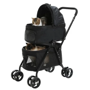 Passeggino Doppio Pieghevole Cani e Gatti con Trasportino Staccabile Portatile - Foto 1 di 17