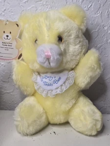 VINTAGE 1985 HALLMARK CARDS YELLOW BABY'S 1ST TEDDY BEAR STUFFED ANIMAL PLUSH - Picture 1 of 7