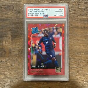 2018 Donruss Soccer Timothy Weah Rated Rookie Press Proof Red PSA 10