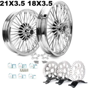 21 & 18 3.5 Fat Spoke Wheels Rotors for Harley Electra Glide 00-07 Road King FLH - Picture 1 of 10
