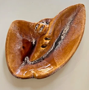 Vintage California Pottery 730-1 MCM Orange/Brown/White Lava Glaze Ashtray - Picture 1 of 11