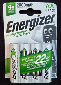 AA Energizer 2000 mAh ACCU Recharge Power Plus Batteries- Pack Of 4 - Picture 1 of 2