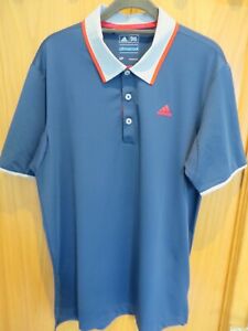 ADIDAS CLIMALITE POLO TOP SIZE S /P  BLUE WITH GREY COLLAR SHORT SLEEVES