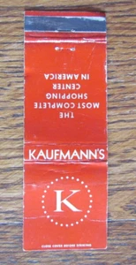KAUFMANN'S DEPARTMENT STORE MATCHBOOK COVER: PITTSBURGH, PA 1950s MATCHCOVER A23 - Picture 1 of 1